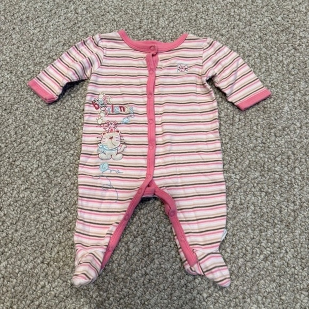 Pink Striped Baby Footie